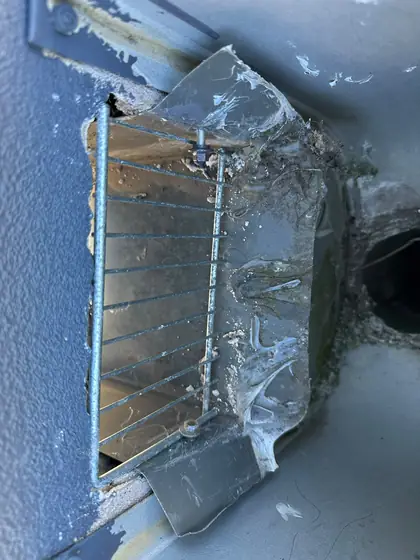 One way flap with a wire grill fitted over a possum entry hole